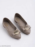Grey synthetic slip-on bellies with oversized bow detail for women & girls - Shoetopia ballerinas, versatile and comfortable footwear