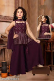 Georgette Kurta Plazzo set, embellished sleeveless Indian ethnic wear for toddlers aged 3-4 years