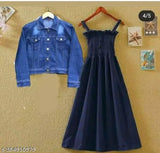 Stylish denim shirt, western style wear in denim fabric - solid, sleeveless design for party or occasion wear