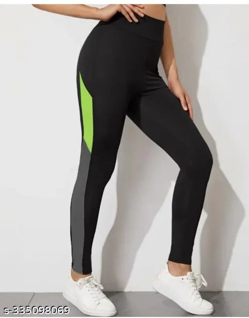 Stretchable striped sports jeggings for women, yoga gym track pants from KGN HUB. Breathable, moisture-wicking fabric, adjustable drawstring waistband, free size 28-34 inches