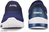 Navy blue sports shoes with white soles, 'AIR' emblazoned on the side and 'SPORTS' text on the tongue tab