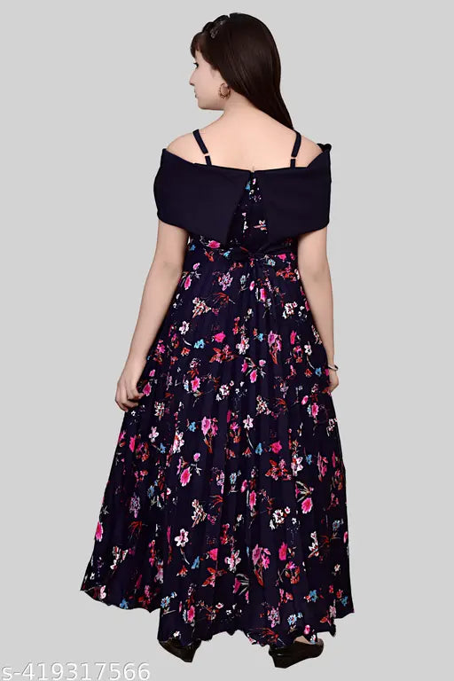 Black long dress, sleeveless, flared skirt, floral pattern