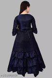 Dark blue poly silk full-length party dress for girls, stylish designer wear by Rahima Garments. Versatile for formal events, available in sizes 3-4 years to 11-12 years