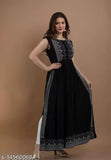 Women's embroidered kameez, black, with long sleeves and a flared skirt