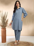 Women's Breathable Cotton Checkered Kurta with Pant Co-ords Set - Black & White, 3/4 Sleeve Balloon Type Collar Neck, S to XXL sizes for ethnic wardrobe revamp