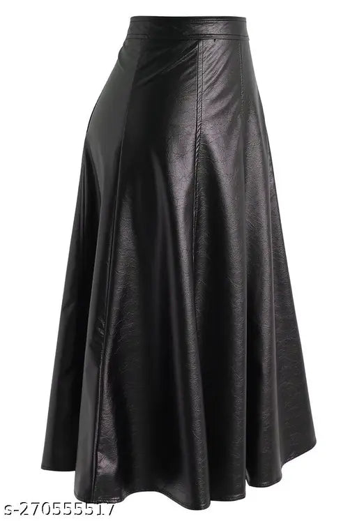 New Design Elastic High Waist Mid Plain Leather Short Skirt for Women and Girls, Stylish Mini Partywear Bottom Wear