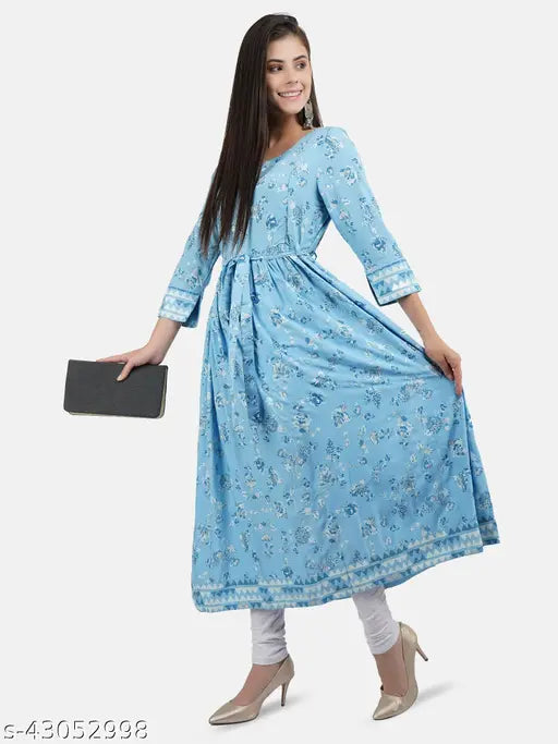 Blue maternity feeding kameez with flared skirt and elastic waist
