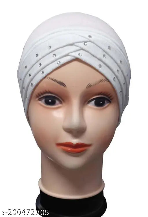 White satin hijab cap with a face mannequin wearing it