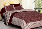 Cotton double bedsheet with 2 ethnic motif pillow covers, ideal for summer adult use on a queen-sized bed