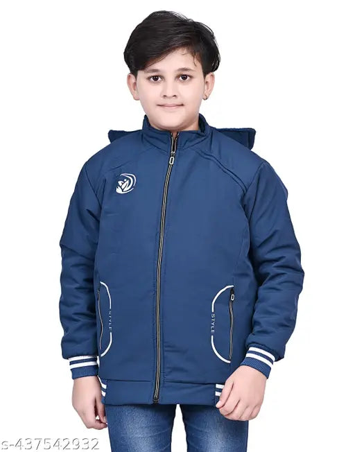 Dark blue boys jacket with zip closure and lining