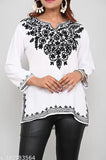 White hand-embroidered Lucknow chikankari kurta blouse, short sleeves, cotton material
