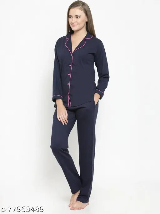 Claura hosiery cotton nightsuit, solid long-sleeved pyjamas in natural tones. Made from high-quality Indian hosiery fabric