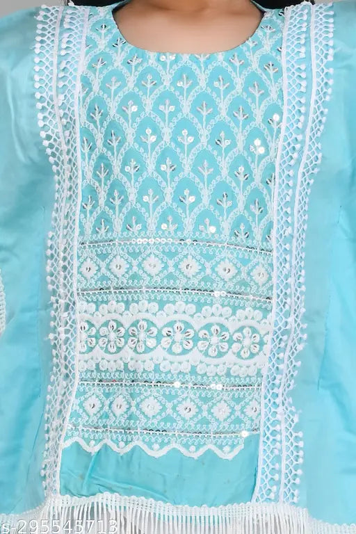 Embroidered cotton blend kaftan for kids aged 9-24 months, Indian folk art design on children's fashion