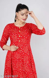Red rayon sawan lehriyaa kurti with paisley border