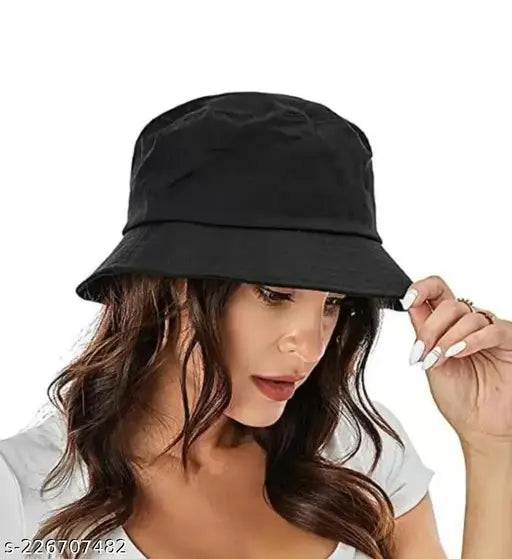 Black cotton bucket sun hat
