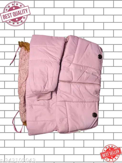Pink baby girl coat with faux fur trim and hood