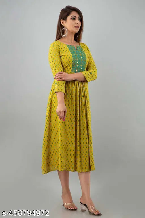 Yellow embroidered printed kurta, traditional outfit, Indian attire