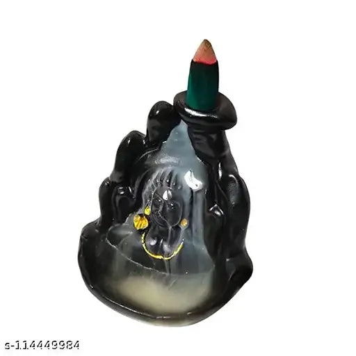 Matte black resin Adi Shankara idol for home & office decor, puja - intricately crafted Indian incense holder with backflow dhoop cones