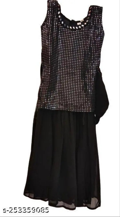 Indian ethnic set, ASTHA CREATION girls' festive & party Kurta and palazzos. Embellished knee-length rayon Kurta with dupatta, perfect for parties or gatherings. Size range 2-12 years