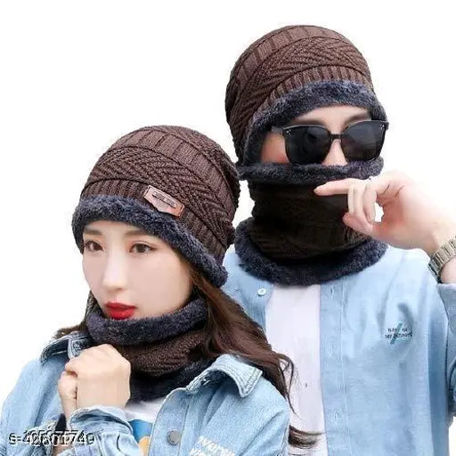 Wool beanie cap set with muffler scarf, pack of 2 for men and women