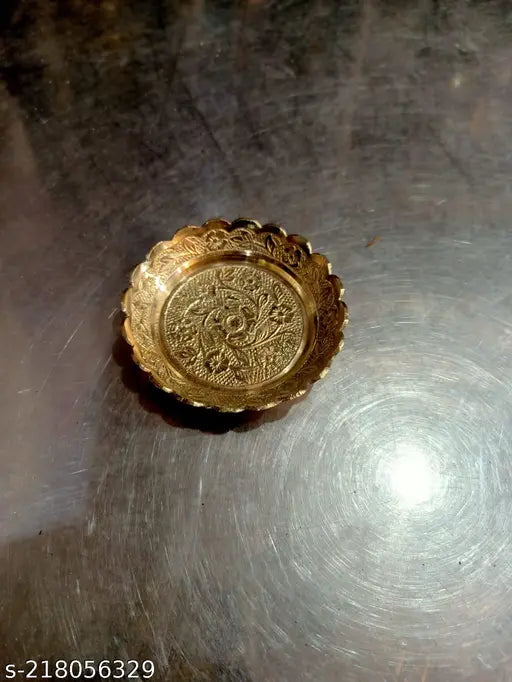 Brass Shivling set with lota, plate, and tilak stamps, featuring 6 pieces, Indian origin
