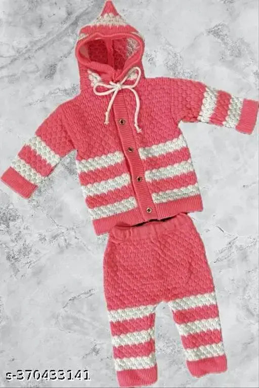 Wool self-design, stylish newborn pajamas set, long sleeves (6-9 months), Indian origin