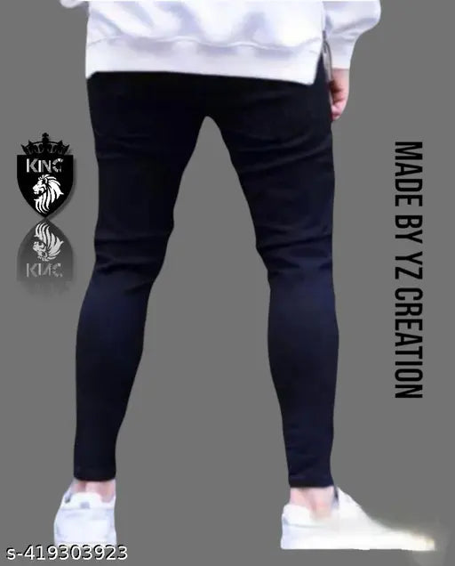 Designer LATEST KING jeans denim placement print, black with funky look. Size 28/30/32 (Waist: 28/30/32, Length: 40, Hip: 30/32/34), made in India
