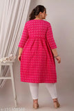 Stylish cotton Katha Kurti, printed combo three-quarter sleeves, Indian traditional wear - S to XXXL (44in)
