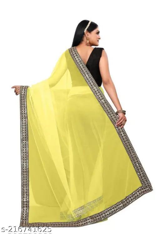 Fancy mirror saree in net fabric with embroidered satin silk blouse, premium quality Indian attire