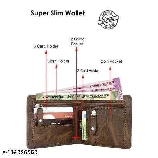 Brown faux leather men's wallet/purse, Attractive Men WL02-1030, features 2 compartments and free size dimensions
