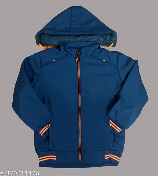 A royal blue winter jacket with orange zippers
