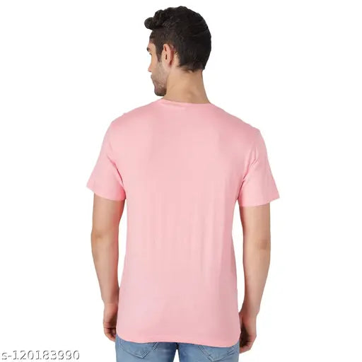 Pink cotton round neck half sleeve t-shirt with graphic print for men, featuring design from The Dry State brand