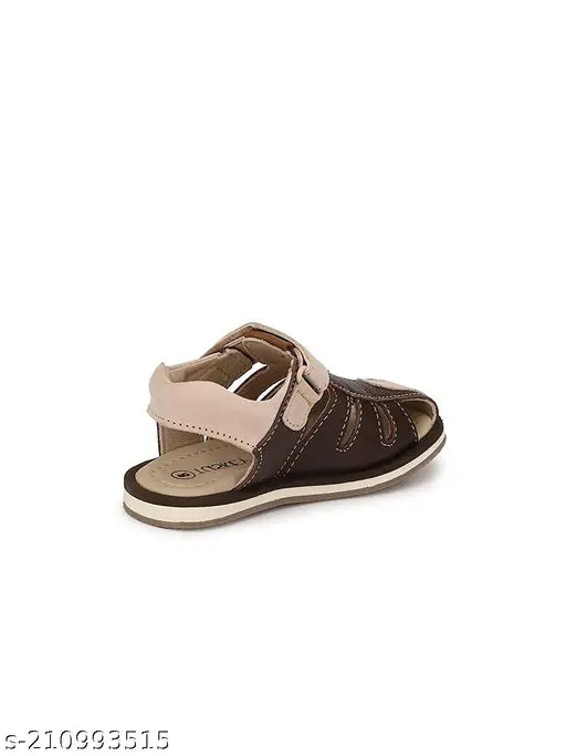 Brown genuine leather casual sandals for boys with Tusky design, suitable for outdoor activities
