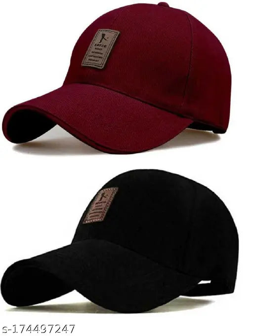 Adjustable Ediko brand cap, black and maroon men's/boys cotton baseball cap with printed net pattern