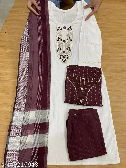 Printed cotton kurta sets for women, three-quarter sleeves with palazzo bottoms, various sizes available