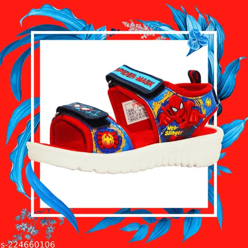 Red and black children's sandal with Spiderman theme, adjustable strap, size 5x10, vibrant design