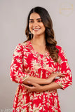 Rayon Anita Collection Women's Embroidered & Printed Anarkali Kurtis (S-36 to 5XL-50), three-quarter sleeve Indian fashion on mannequin