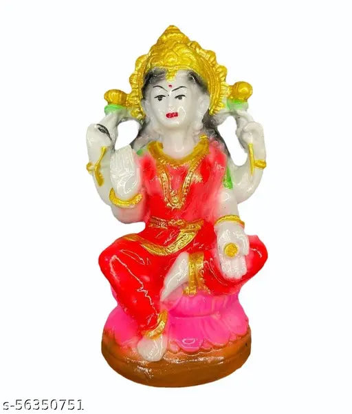 Multicolored resin Maa Lakshmi idol, seated on lotus. Decorative Lakshmi statue for home office or puja gift, fine quality with multicolor finish. Made of marble dust, durable and long-lasting color. Dimensions: Height 12 cm, Width 8 cm, Depth 5 cm, Weight: 100 Grams. Origin: India