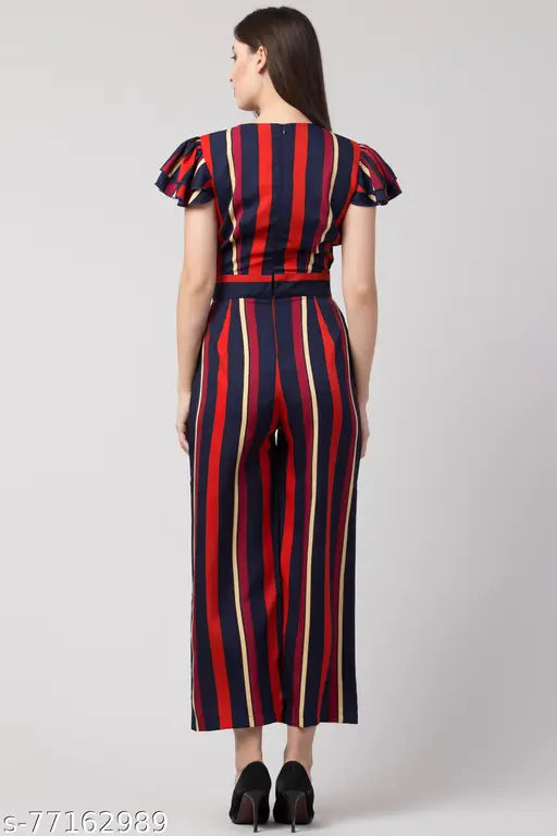 Multicolor striped crepe jumpsuit for women, ideal for parties, weddings, events