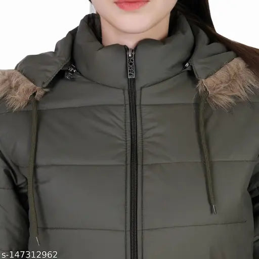 Nylon solid women parka jacket, long sleeves in vibrant colors, from India