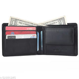 Black genuine leather men's wallet, 6 card slots, solid design, Indian origin
