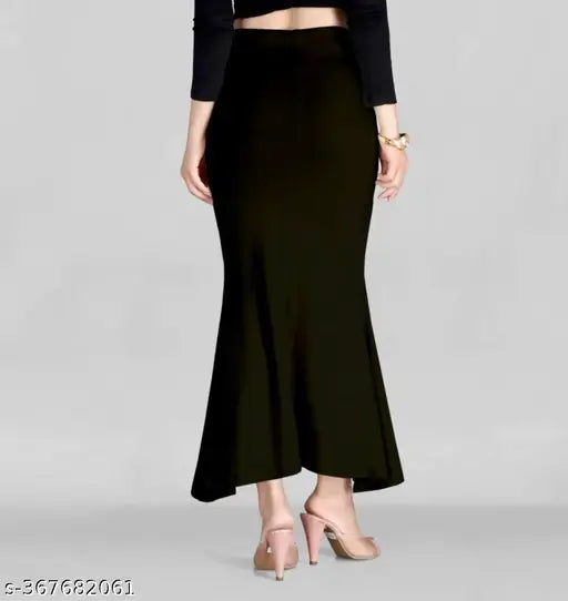Dark green, elastic waist, flared skirt with fish cut design
