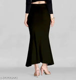Dark green, elastic waist, flared skirt with fish cut design