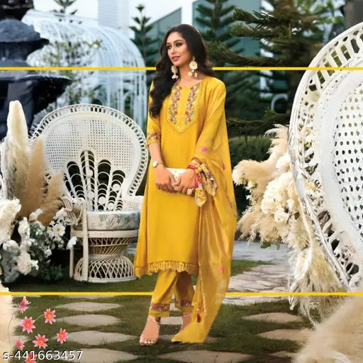 Yellow anarkali kurta with embroidery, dupatta set