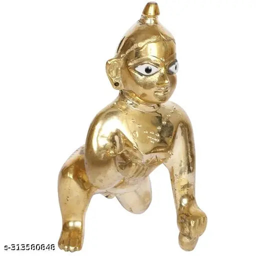 Pure brass, intricate Krishna idol - Laddu Gopal Ji, 7cm tall, Indian origin