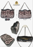 Fancy black crossbody sling bag with leopard print trim