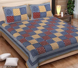 Sanganeri cotton printed double bedsheet & 2 pillow covers, superfine quality for summer, ideal for adults. India origin