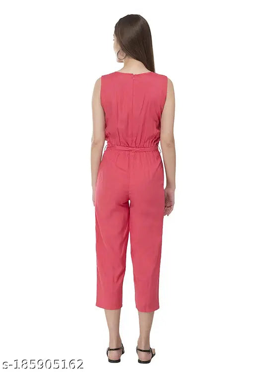 Black crepe women's full length sleeveless jumpsuit, ideal for casual wear and weekends