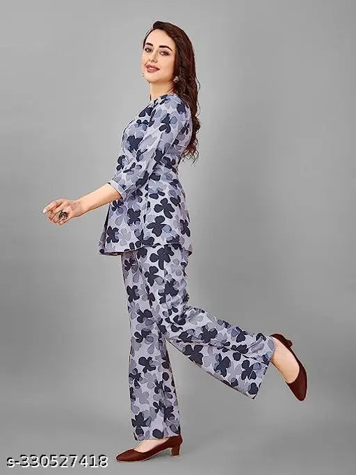 Crepe tunic top with palazzo pants, elastic waistband and 2 side pockets - Indian ethnic wear