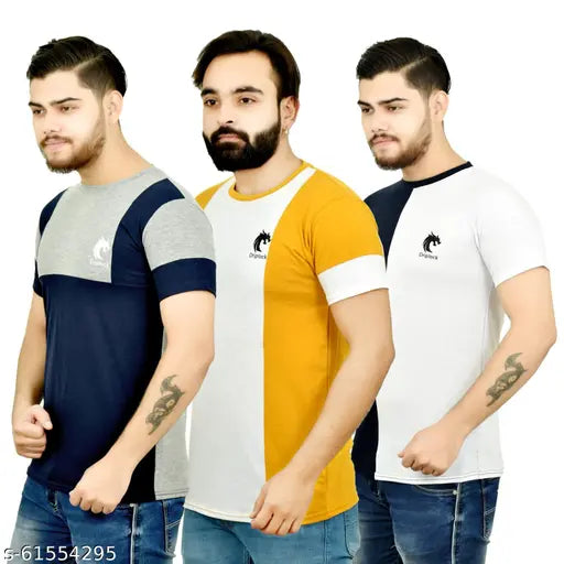 Cotton colorblocked round neck t-shirt, short sleeves, comfortable wear, lightweight fabric